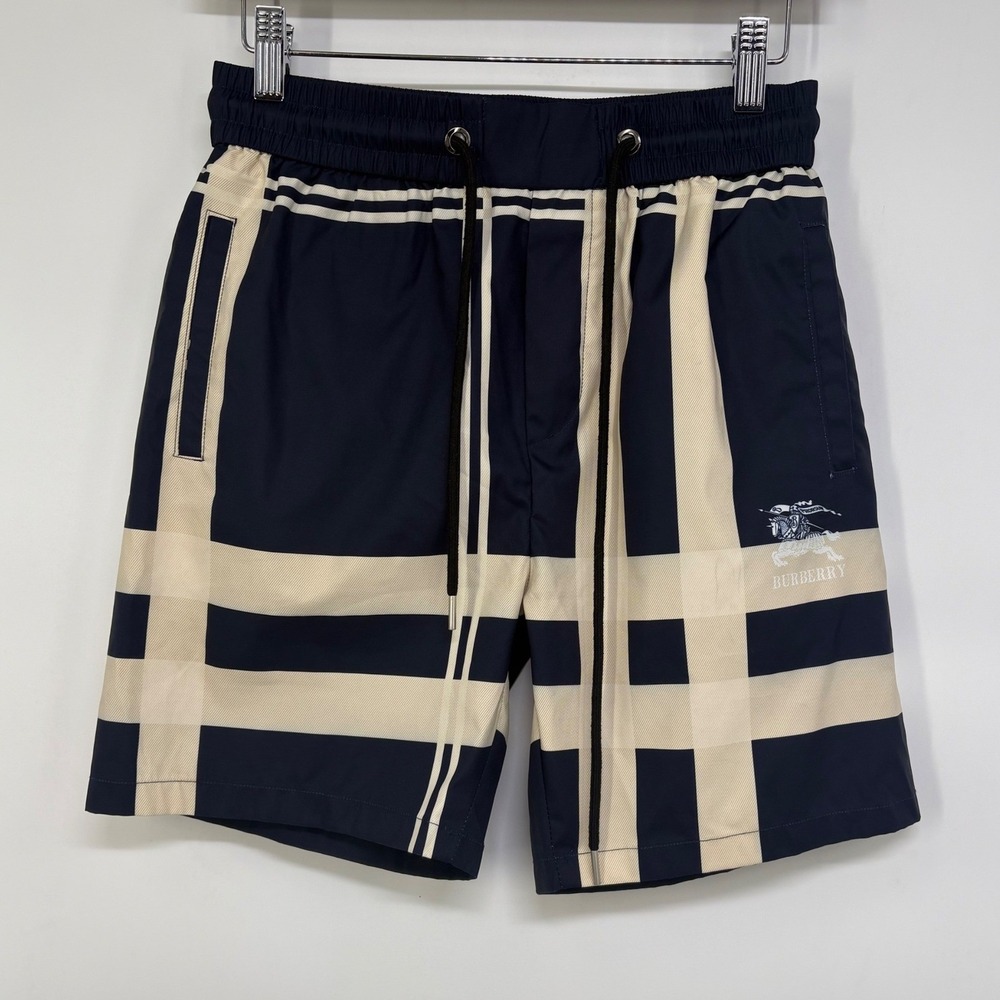 Burberry London England Mens CArbon Blue Oversized Check Cotton Swim Trunks